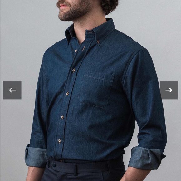 Bristol Button-down Dark Indigo Chambray Denim Sport Shirt - Picture 1 of 6